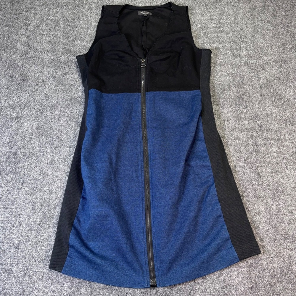 Rag & Bone Black Navy Blue Colorblock Full Zip Sleeveless Mini Dress Size 8 USA